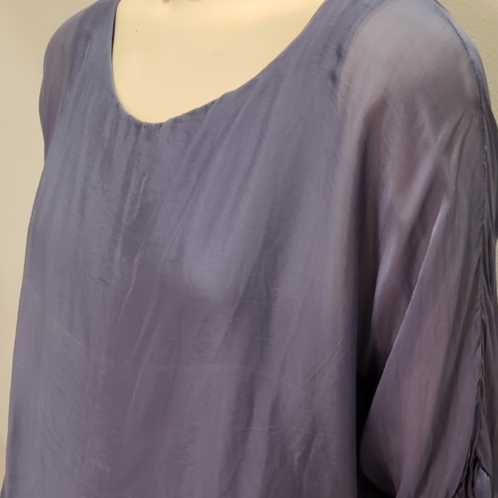 Le Marais Paris slate blue silk layered blouse XL